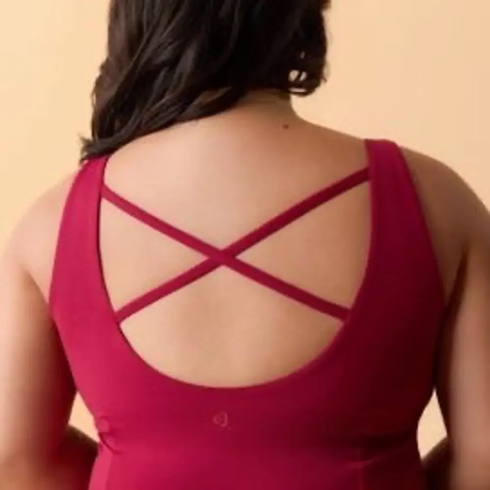 NWT Blogilates Women's Boatneck Criss Cross Tank Burgundy Athletic Size 3X